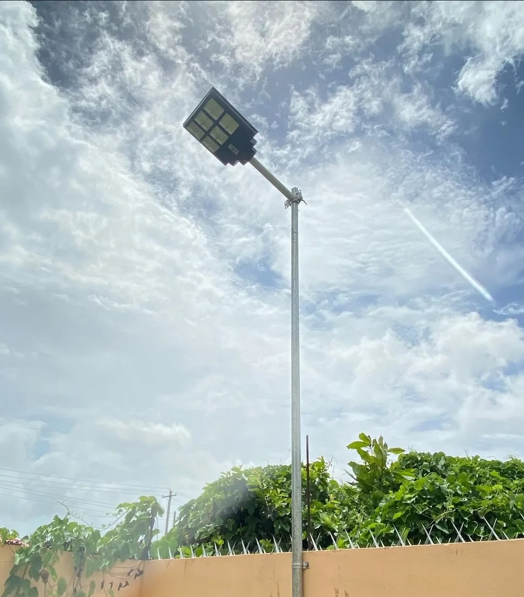 Installed solar street light in Guyana